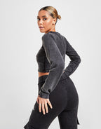 Acid Wash Long Sleeve Crop T-Shirt