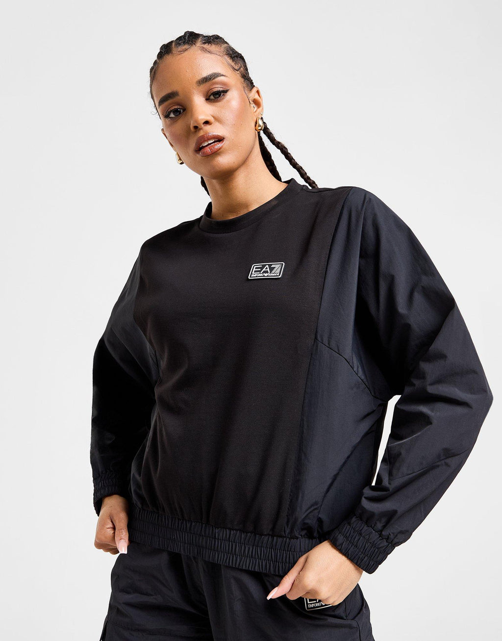 Woven Panel Crew Sweatshirt