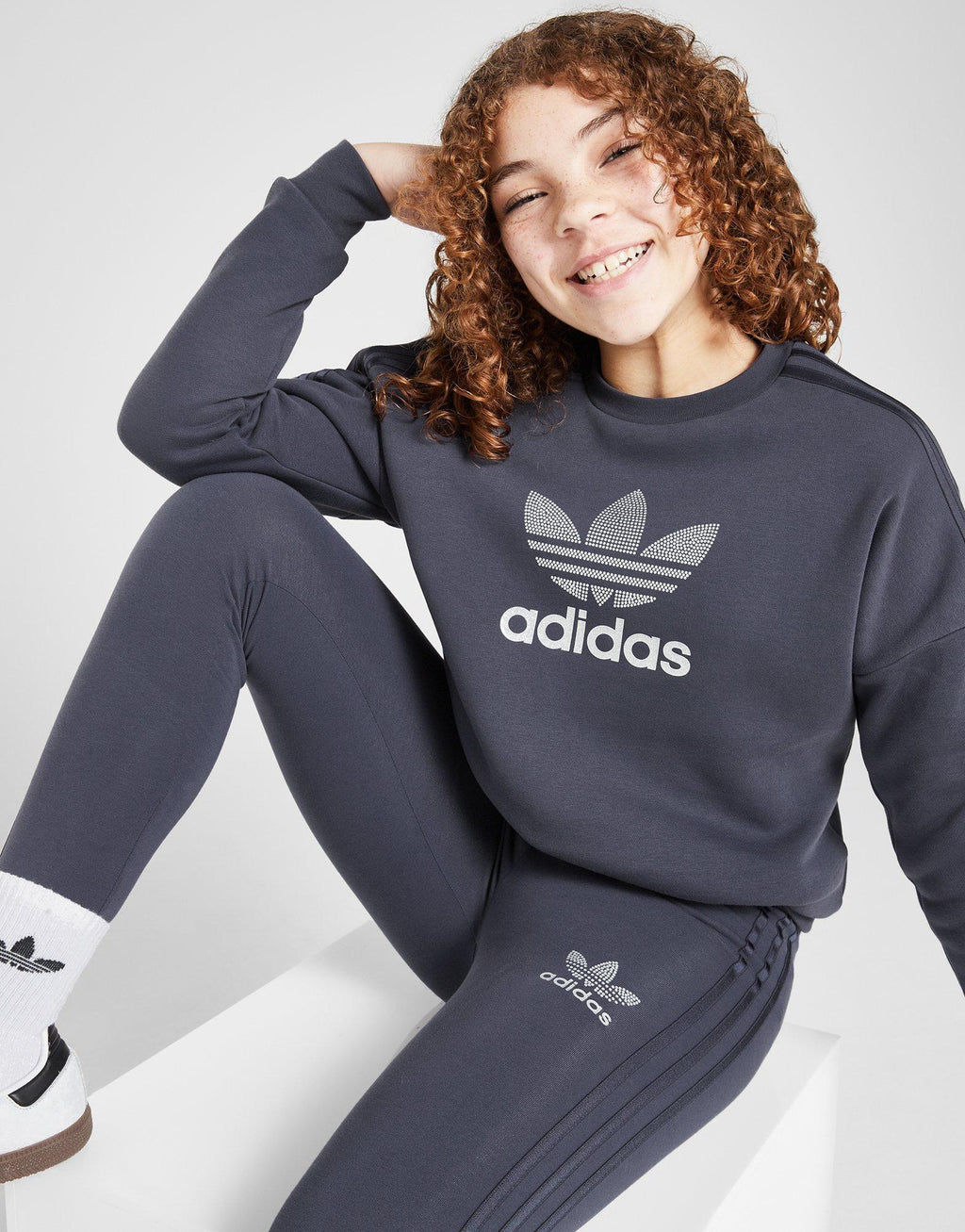 Girls' Glitter Trefoil Crew Sweatshirt Junior