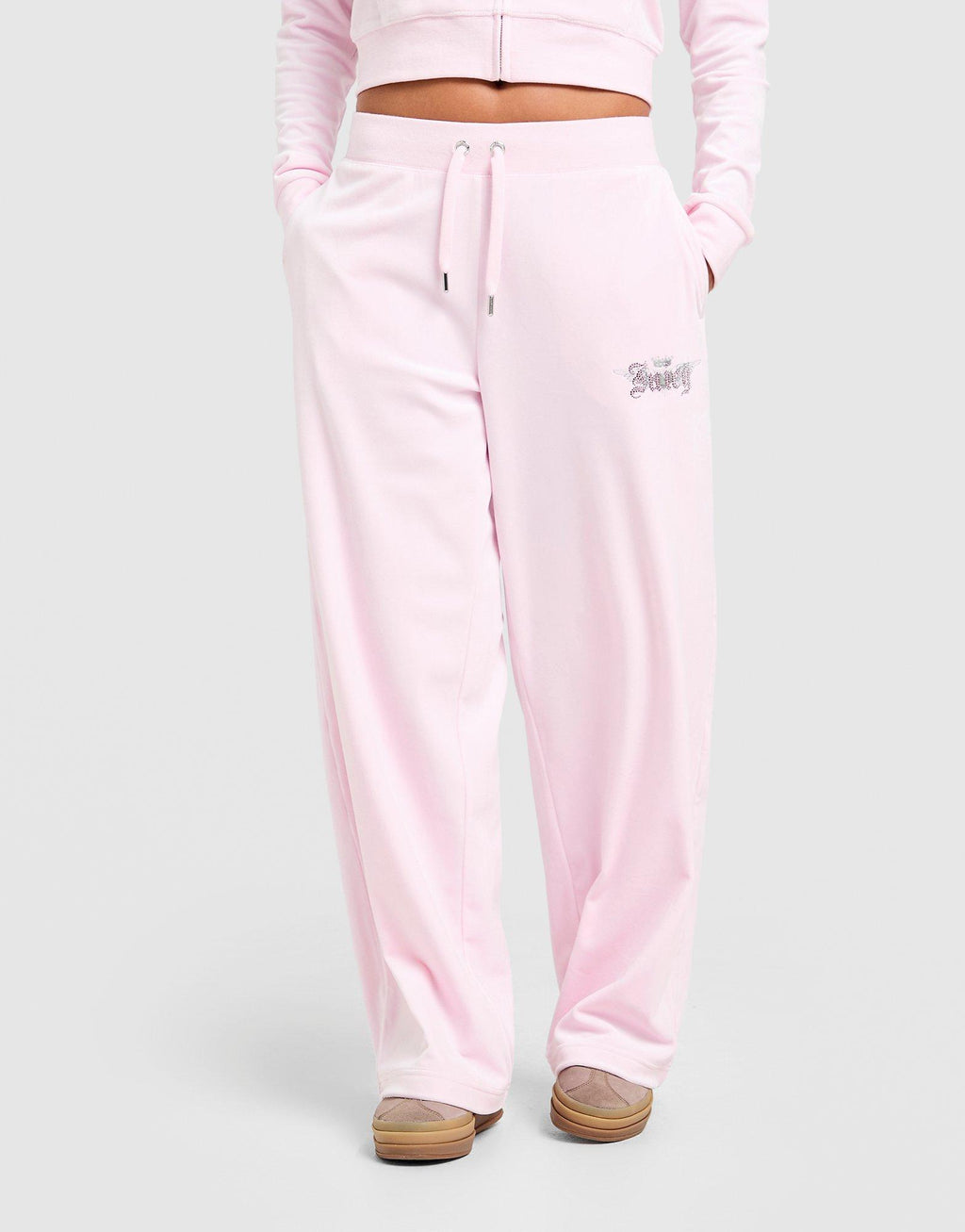 Angel Velour Diamante Wide Joggers