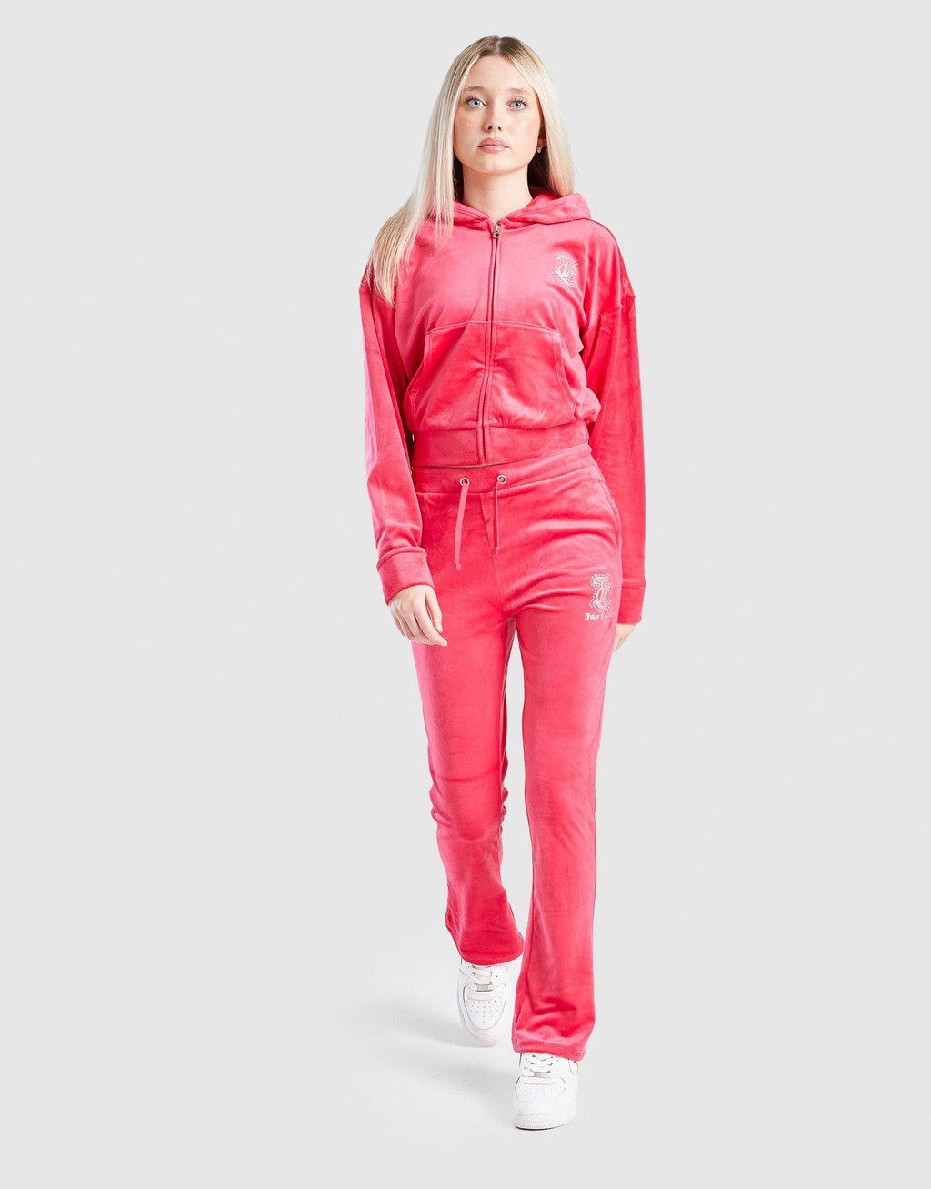 Velour Glitter Full Zip Tracksuit Junior's