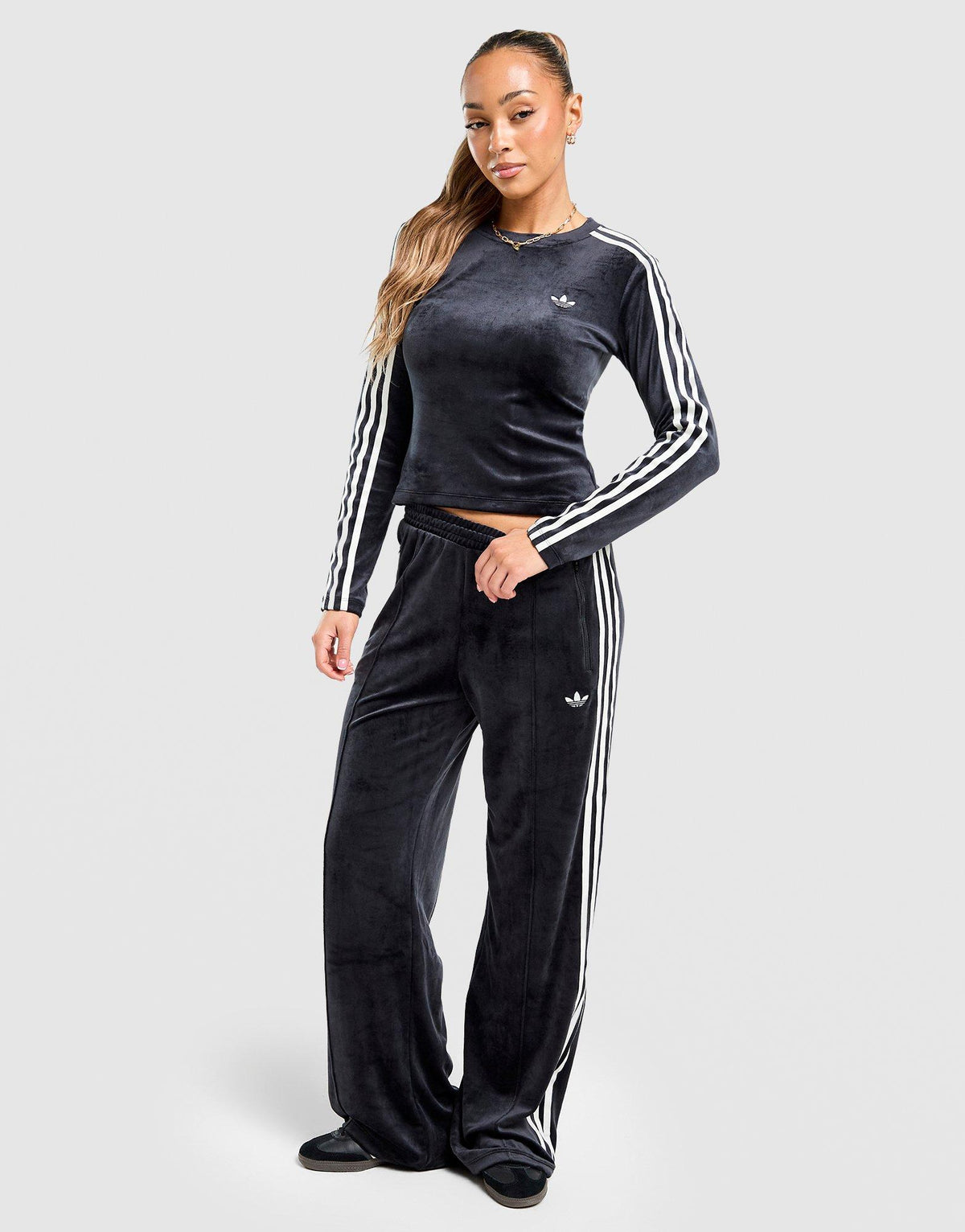 Velour 3-Stripes Long Sleeve T-Shirt