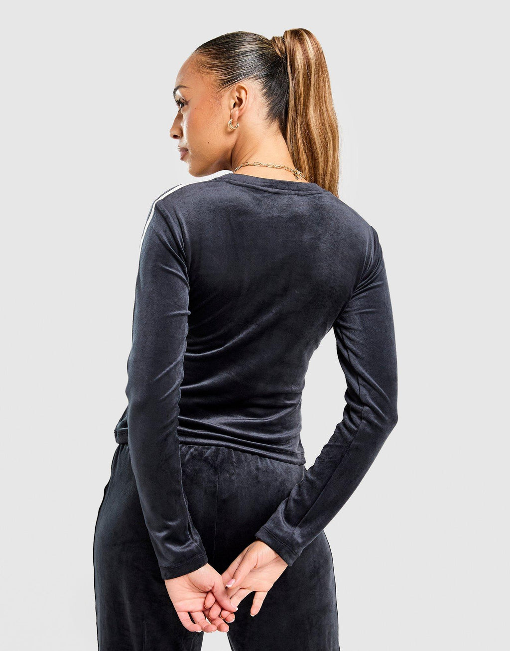 Velour 3-Stripes Long Sleeve T-Shirt