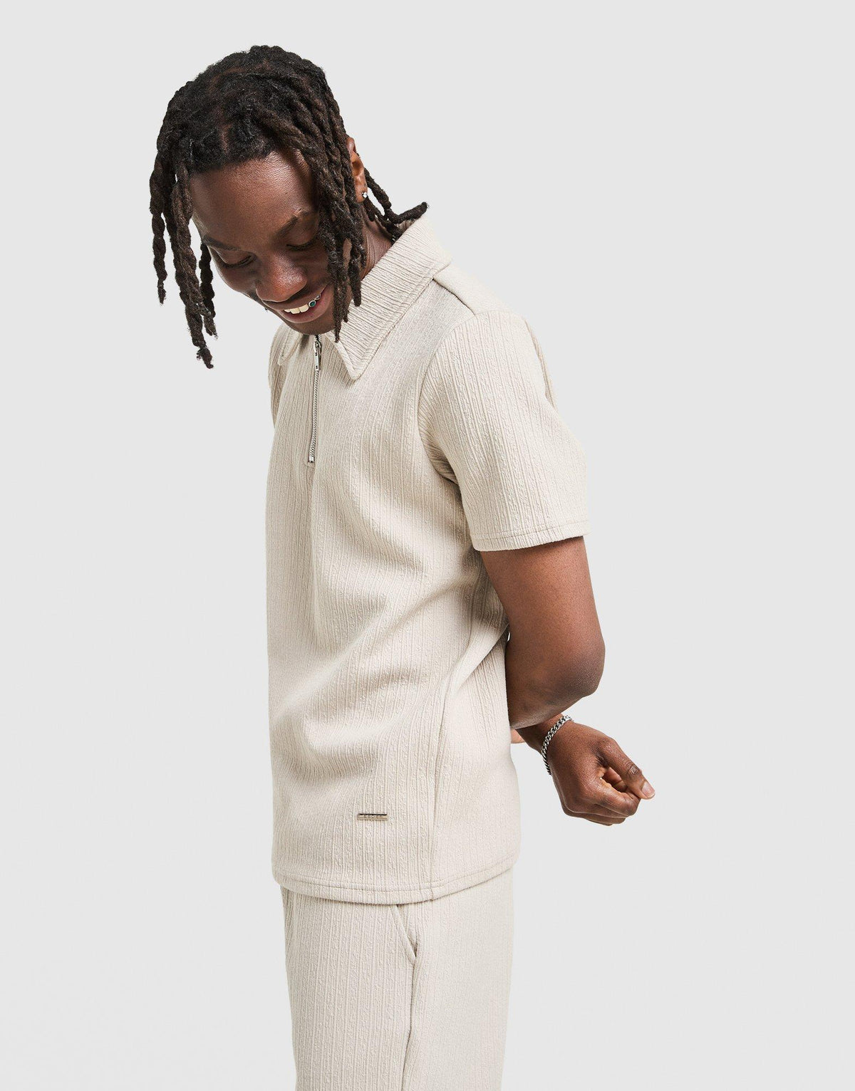 Textured Zip Polo Shirt