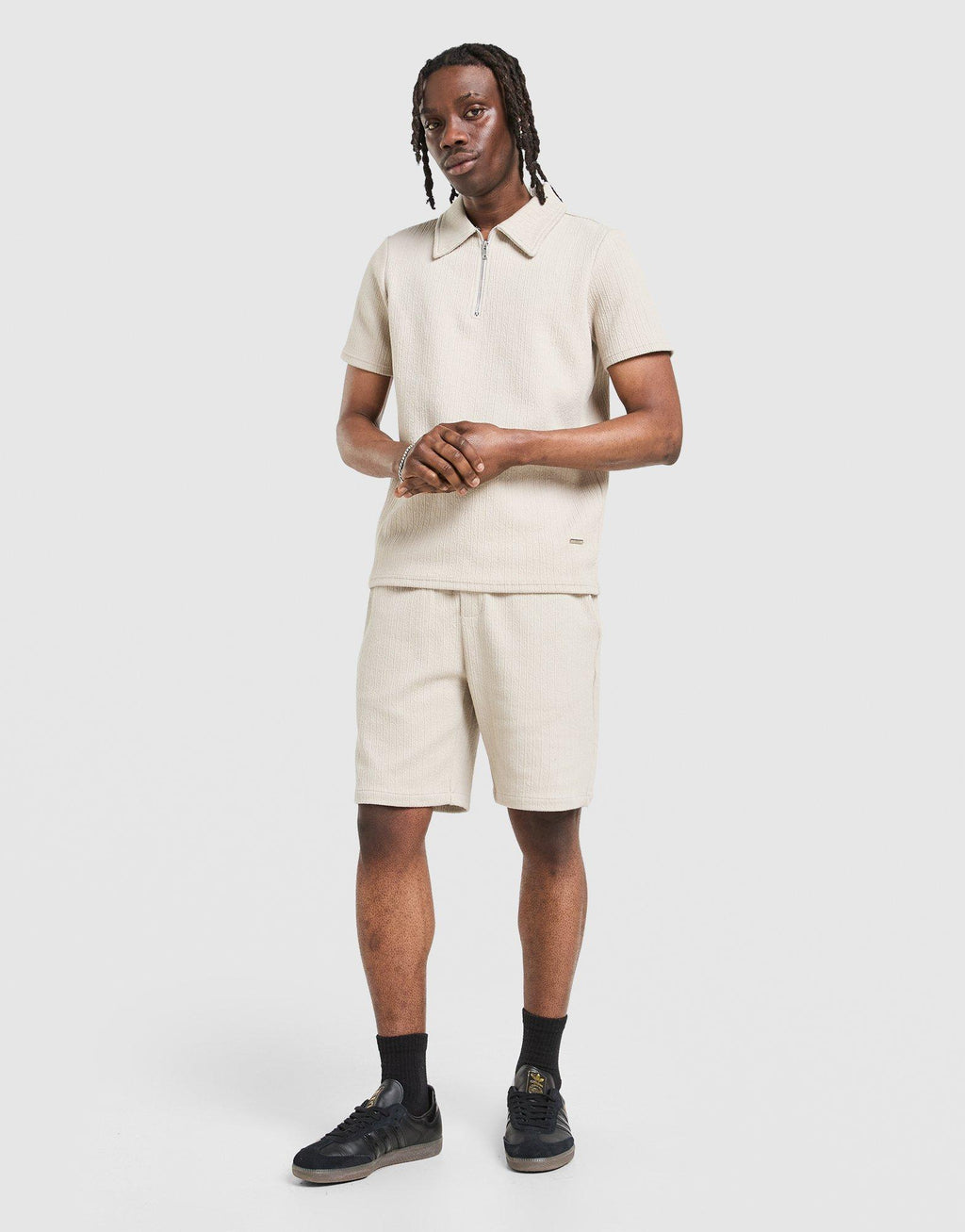 Textured Zip Polo Shirt
