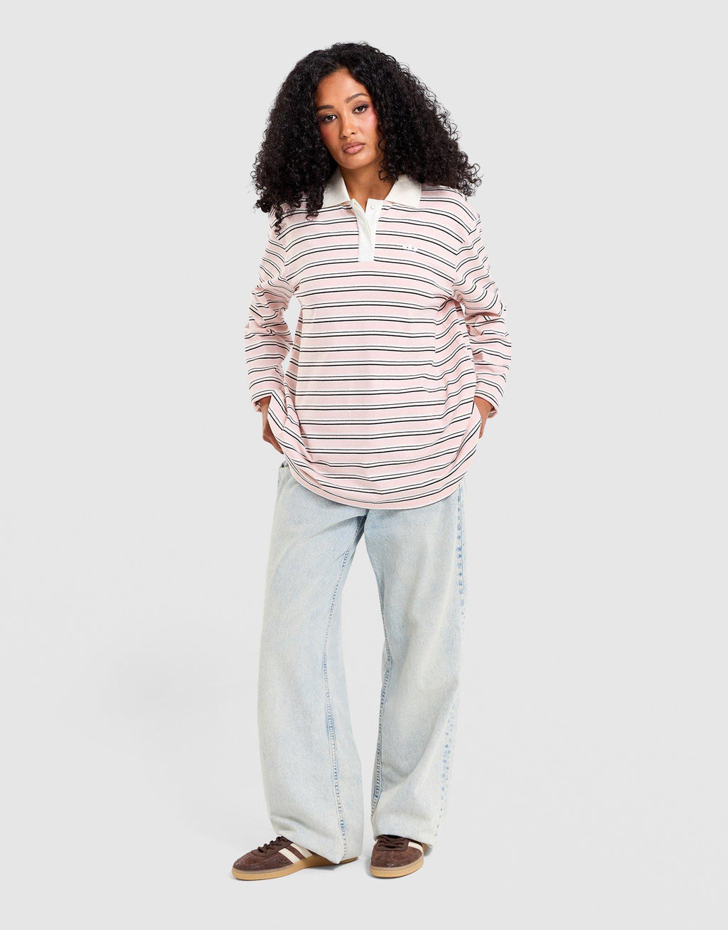 Stripe Long Sleeve Polo Shirt
