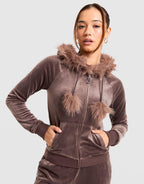 Full-Zip Fur Velour Hoodie