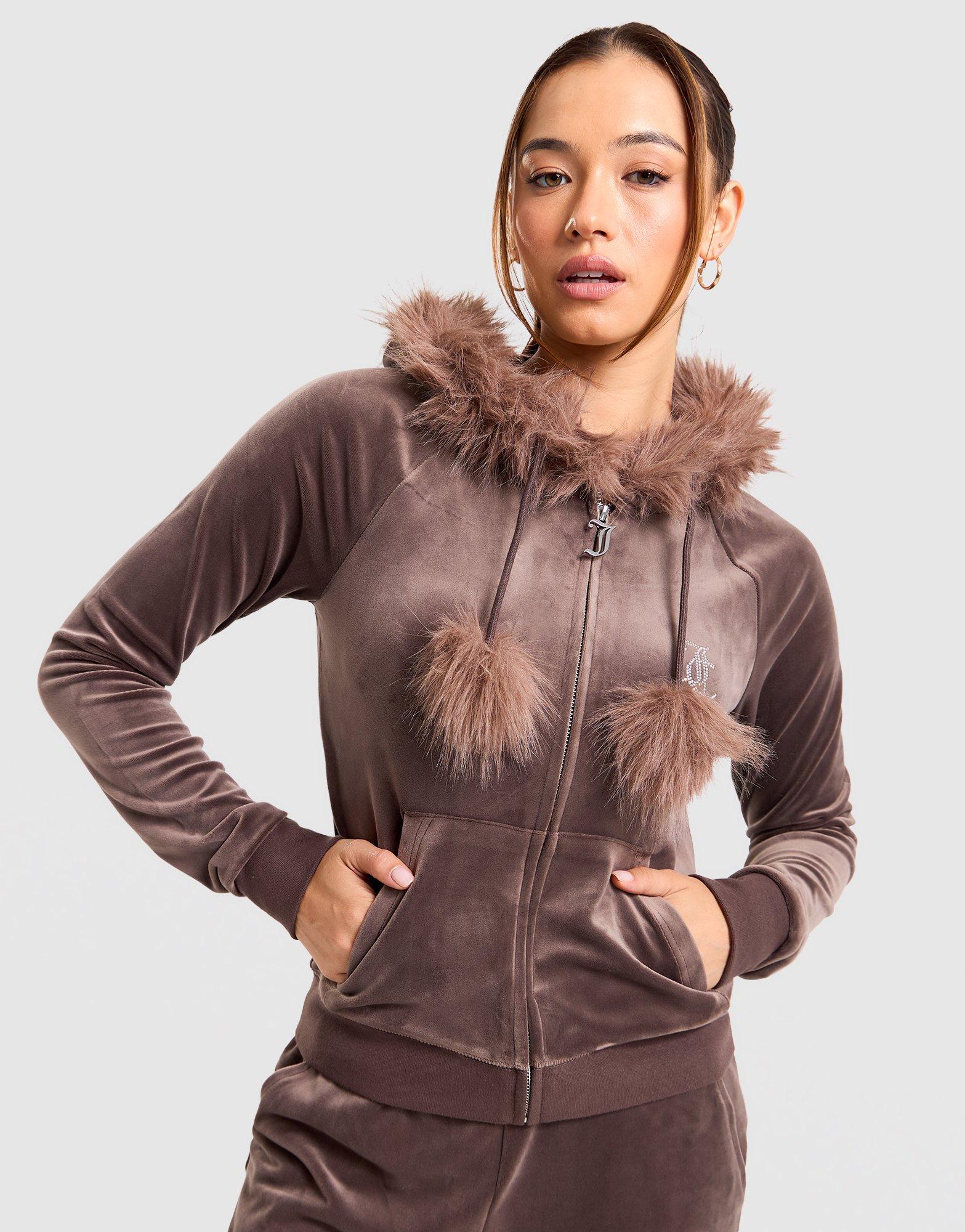 Full-Zip Fur Velour Hoodie
