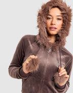 Full-Zip Fur Velour Hoodie