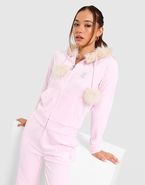Full-Zip Fur Velour Hoodie