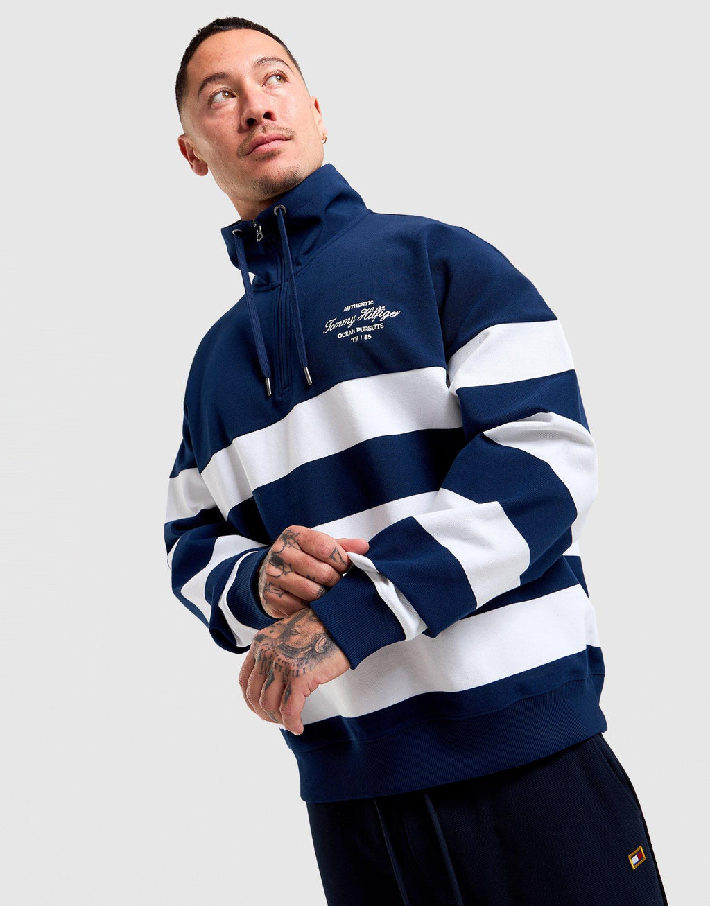Stripe Mock Neck Quarter-Zip Sweatshirt