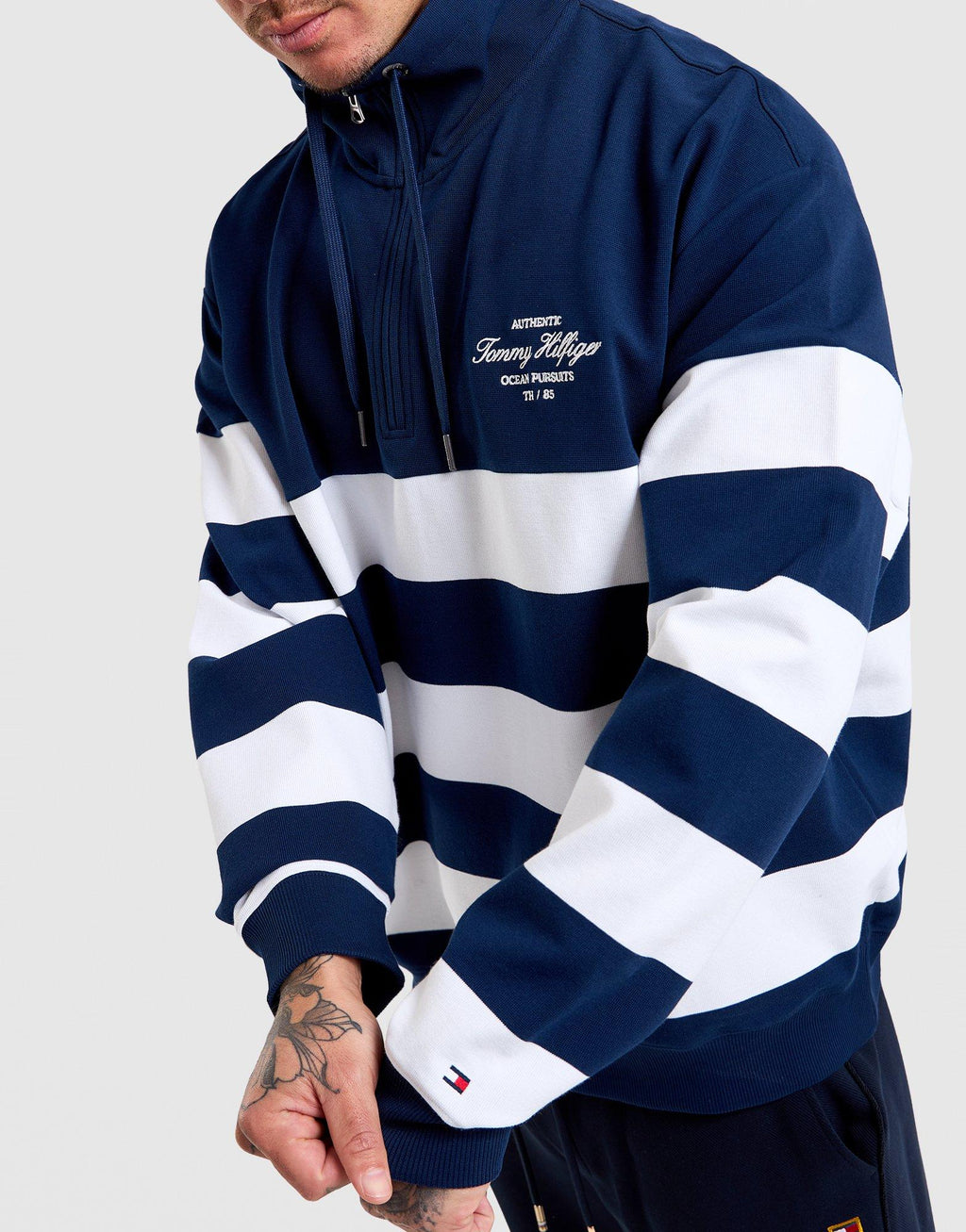 Stripe Mock Neck Quarter-Zip Sweatshirt