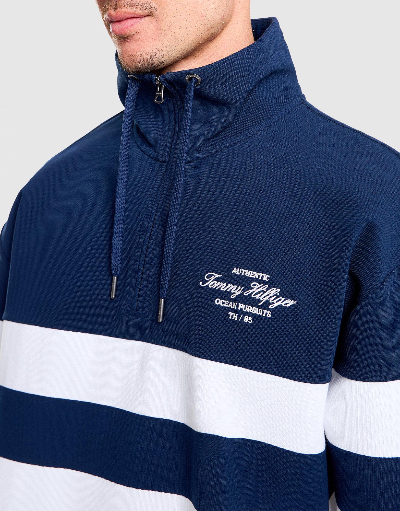 Stripe Mock Neck Quarter-Zip Sweatshirt