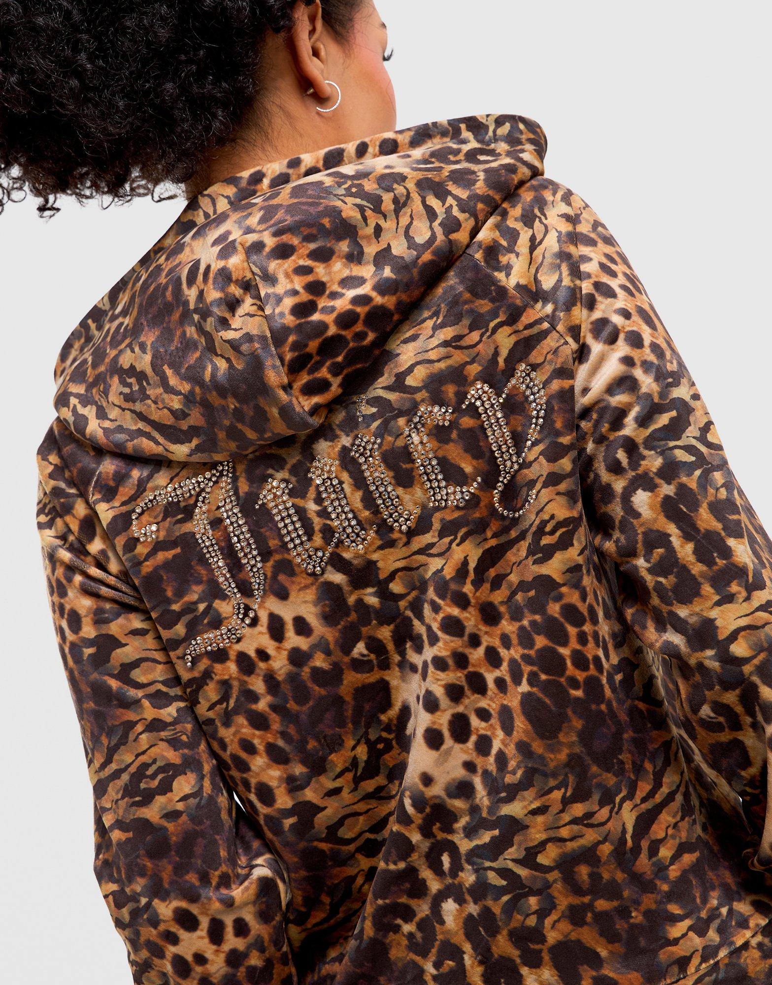 Velour Leopard Full-Zip Hoodie