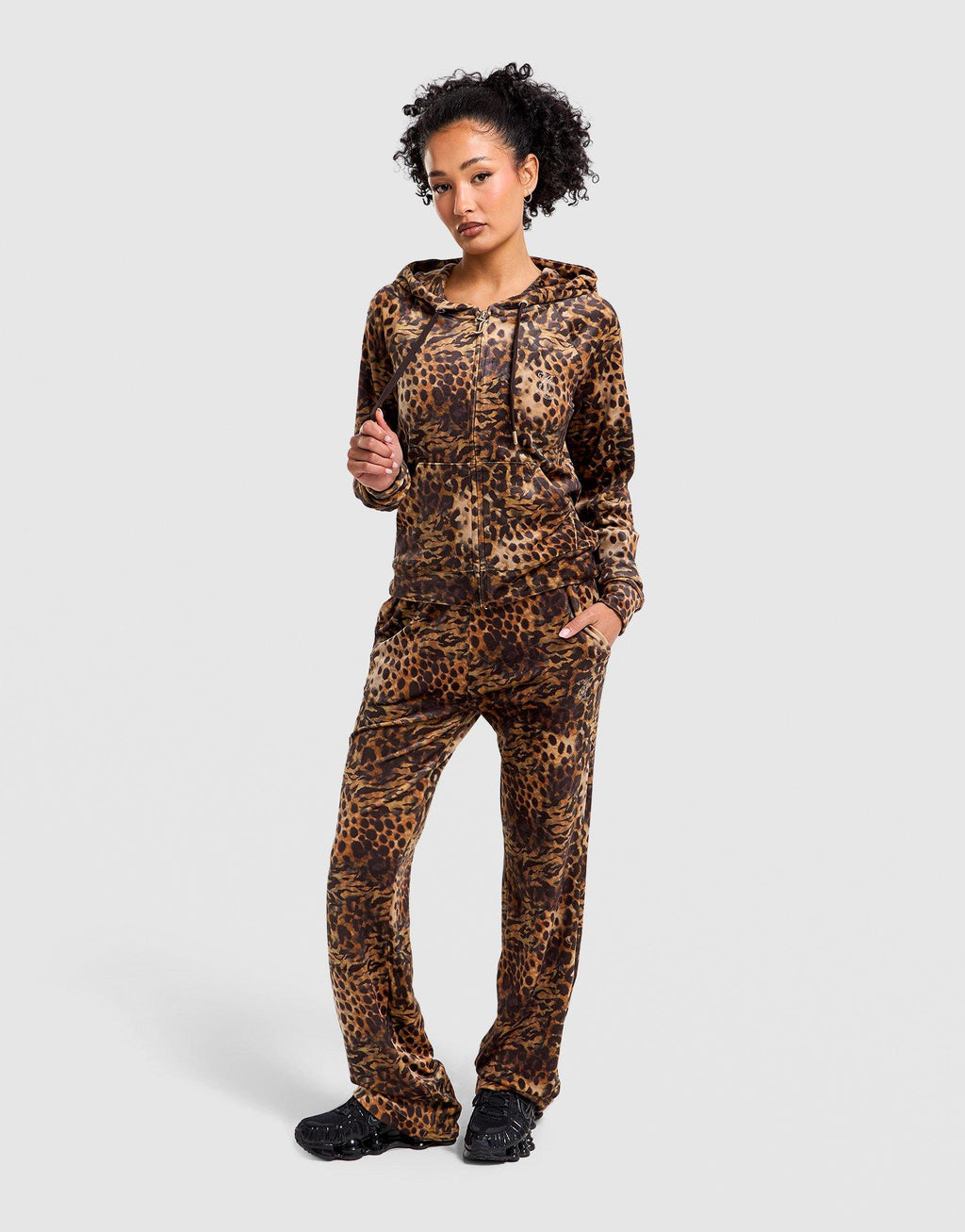 Velour Leopard Full-Zip Hoodie