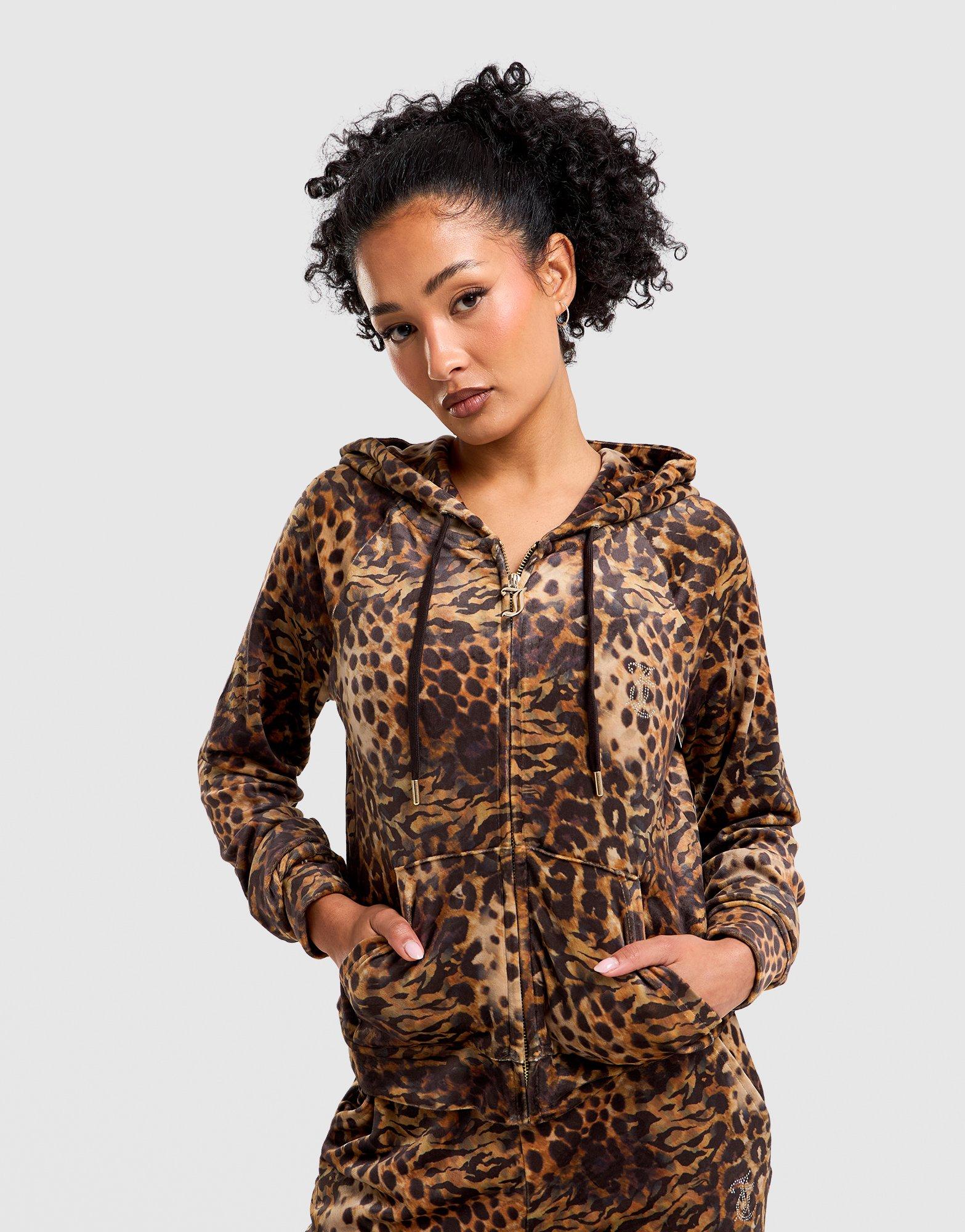 Velour Leopard Full-Zip Hoodie