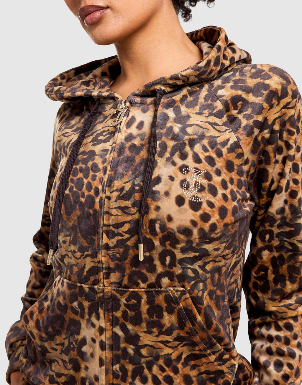 Velour Leopard Full-Zip Hoodie
