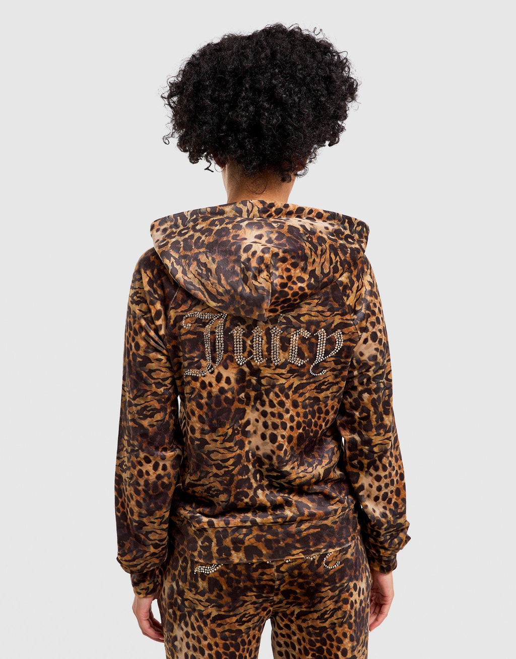 Velour Leopard Full-Zip Hoodie