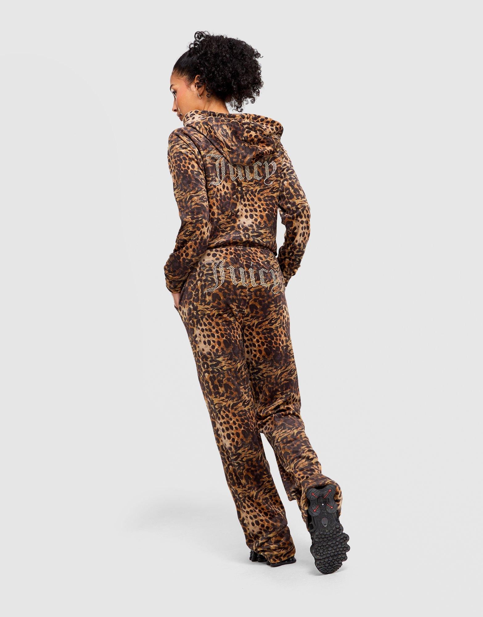 Velour Leopard Track Pants