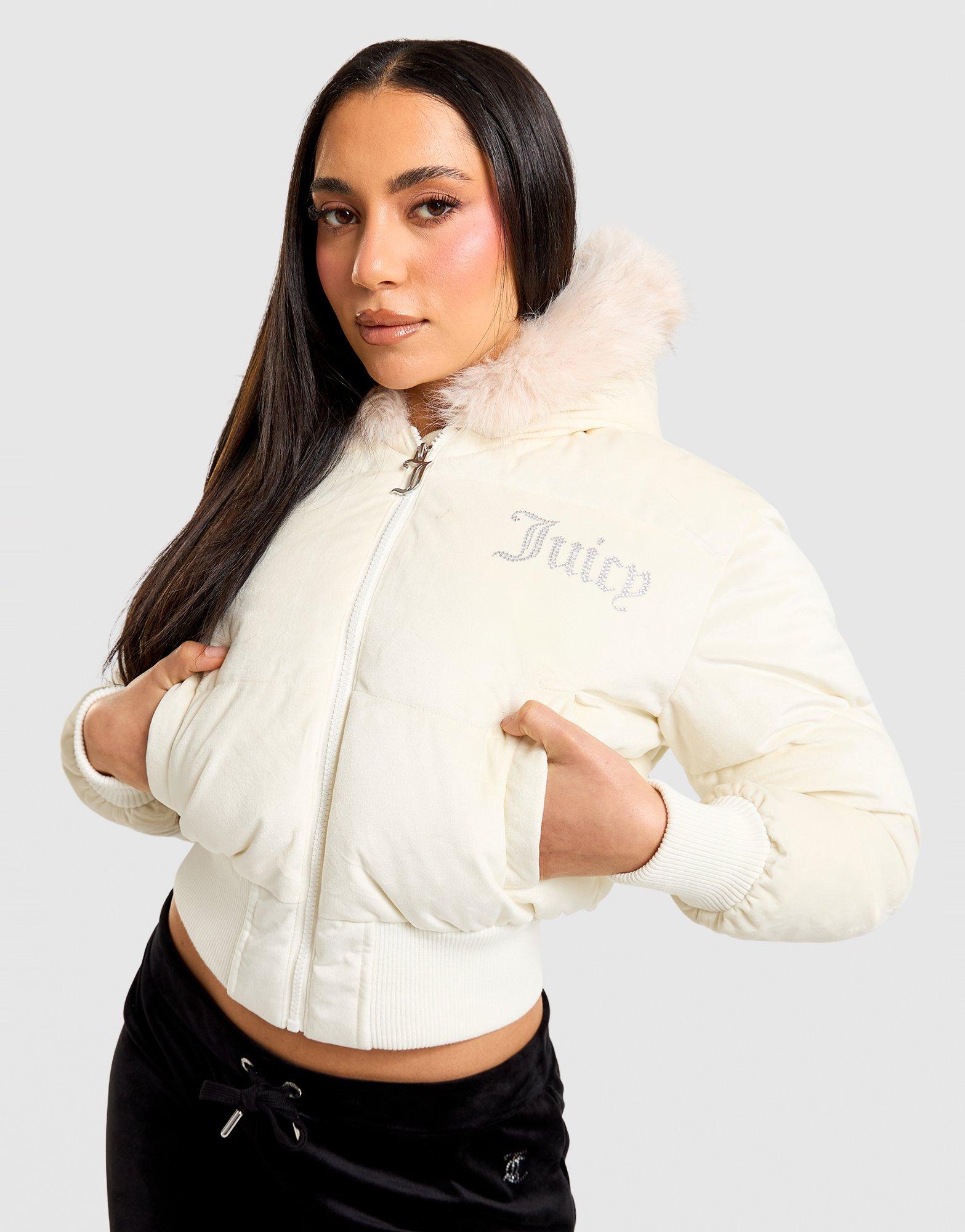 Full-Zip Cropped Velour Hoodie Jacket