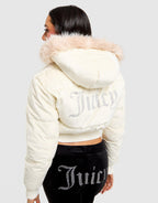 Full-Zip Cropped Velour Hoodie Jacket